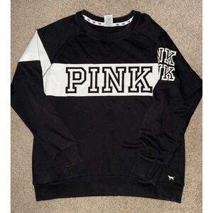 Victoria's Secret Pink‎ Black Sweatshirt Crew Neck Black and White Size Large